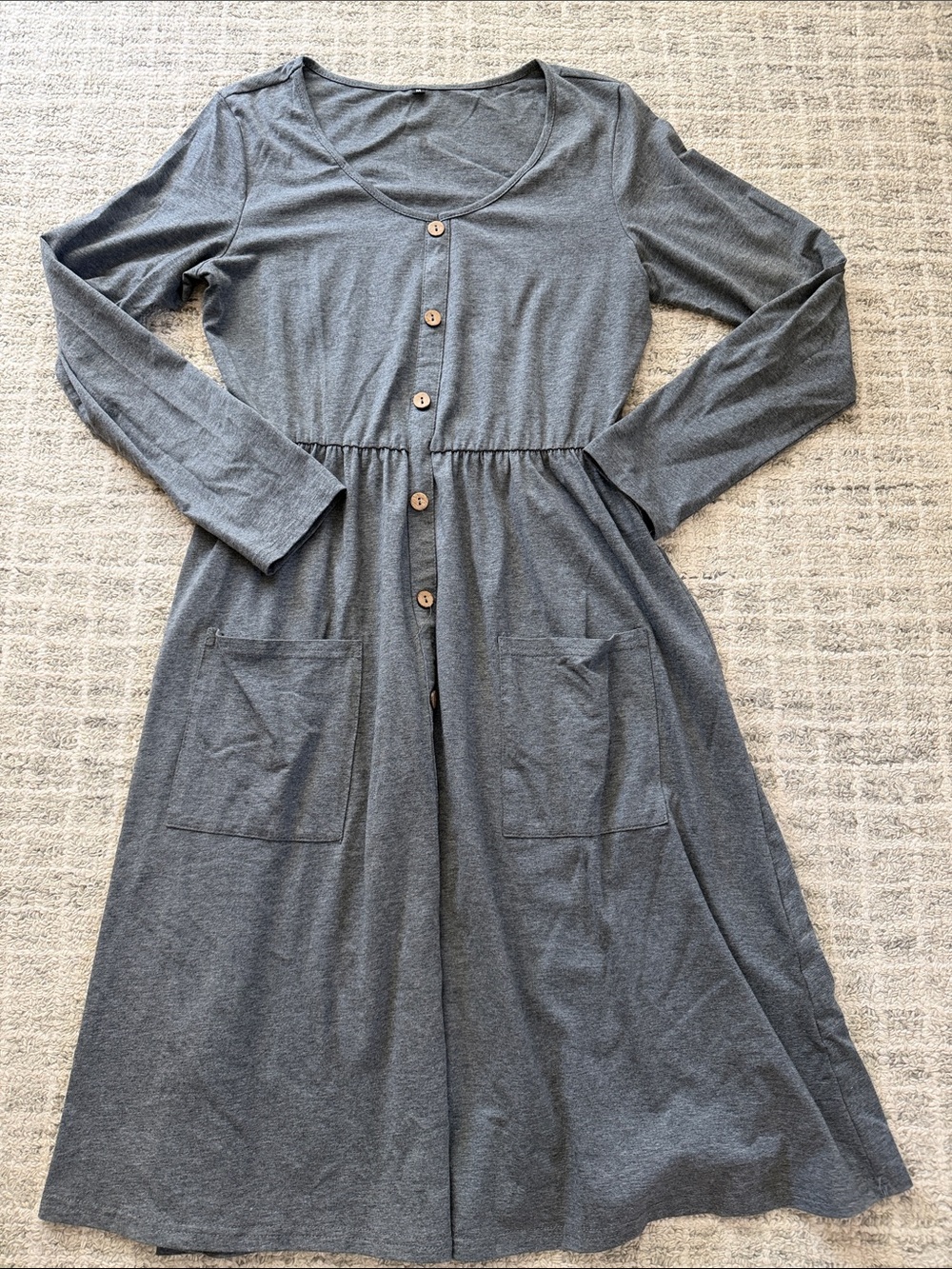 Gray patch pocket long sleeve stretch cotton dress, medium